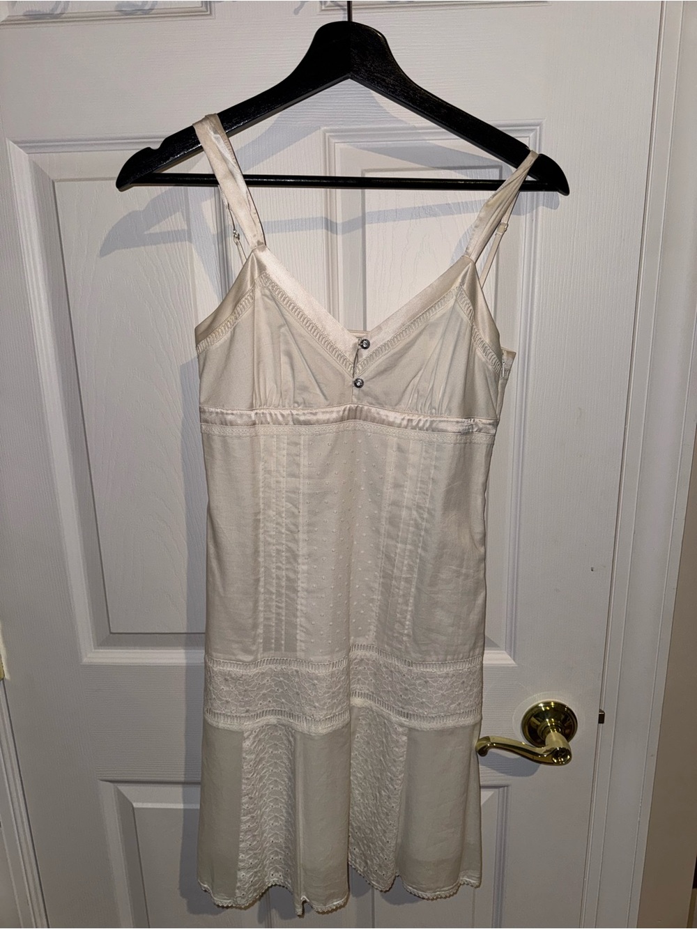 bebe Cream Slip Dress with Lace & Rhinestone Dot Accents, Size XS